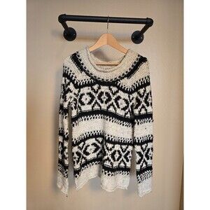 Free People Silver Reed Sweater Nordic Fair Isle Tunic Chunky women's small